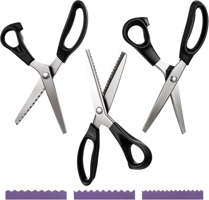 3 Sizes Pinking Shears Set — 3 mm, 5 mm, 7 mm Zigzag Scissors, Handheld Serrated Edge Scissors for Fabric, Leather