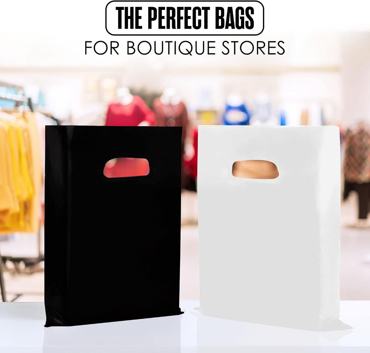 Merchandise Bags, 1.75 Mil Thick, 100 Pack, Black & White, Small Business