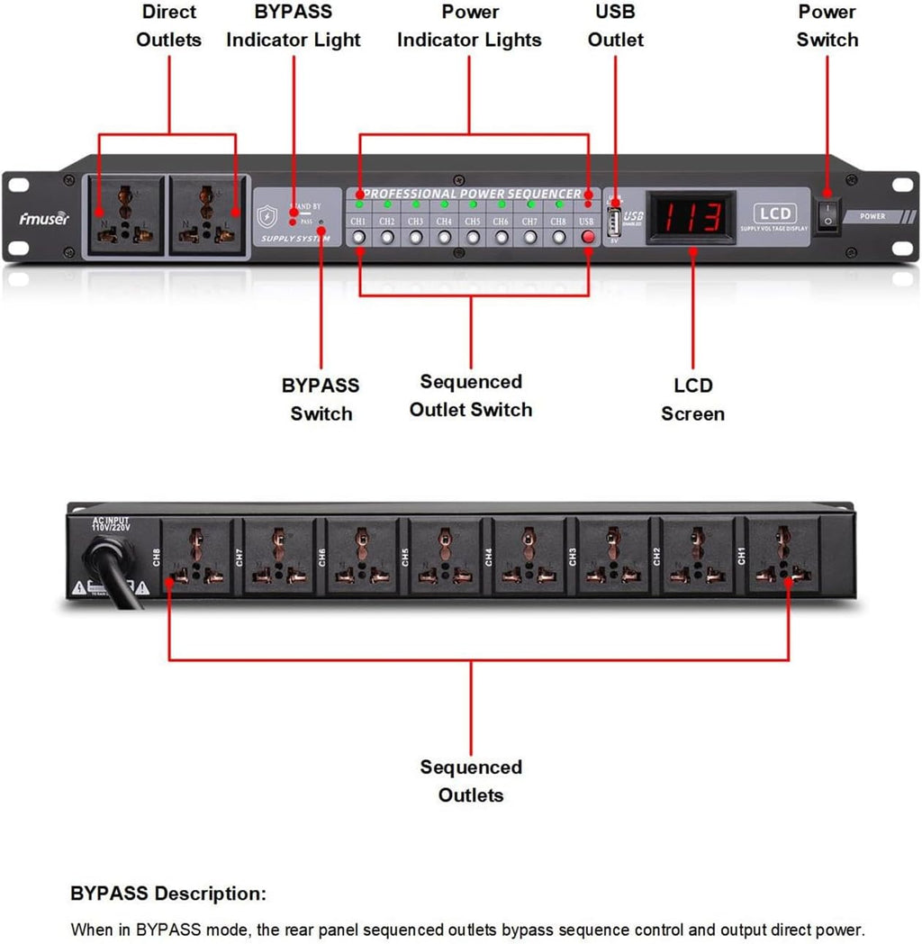 10-Outlet Power Sequencer, Power Conditioner, Independent Switch