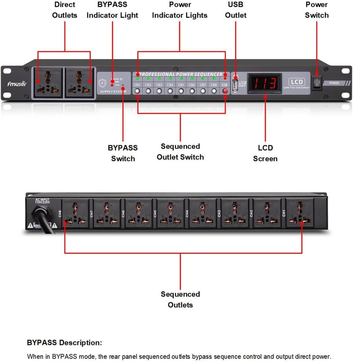 10-Outlet Power Sequencer, Power Conditioner, Independent Switch