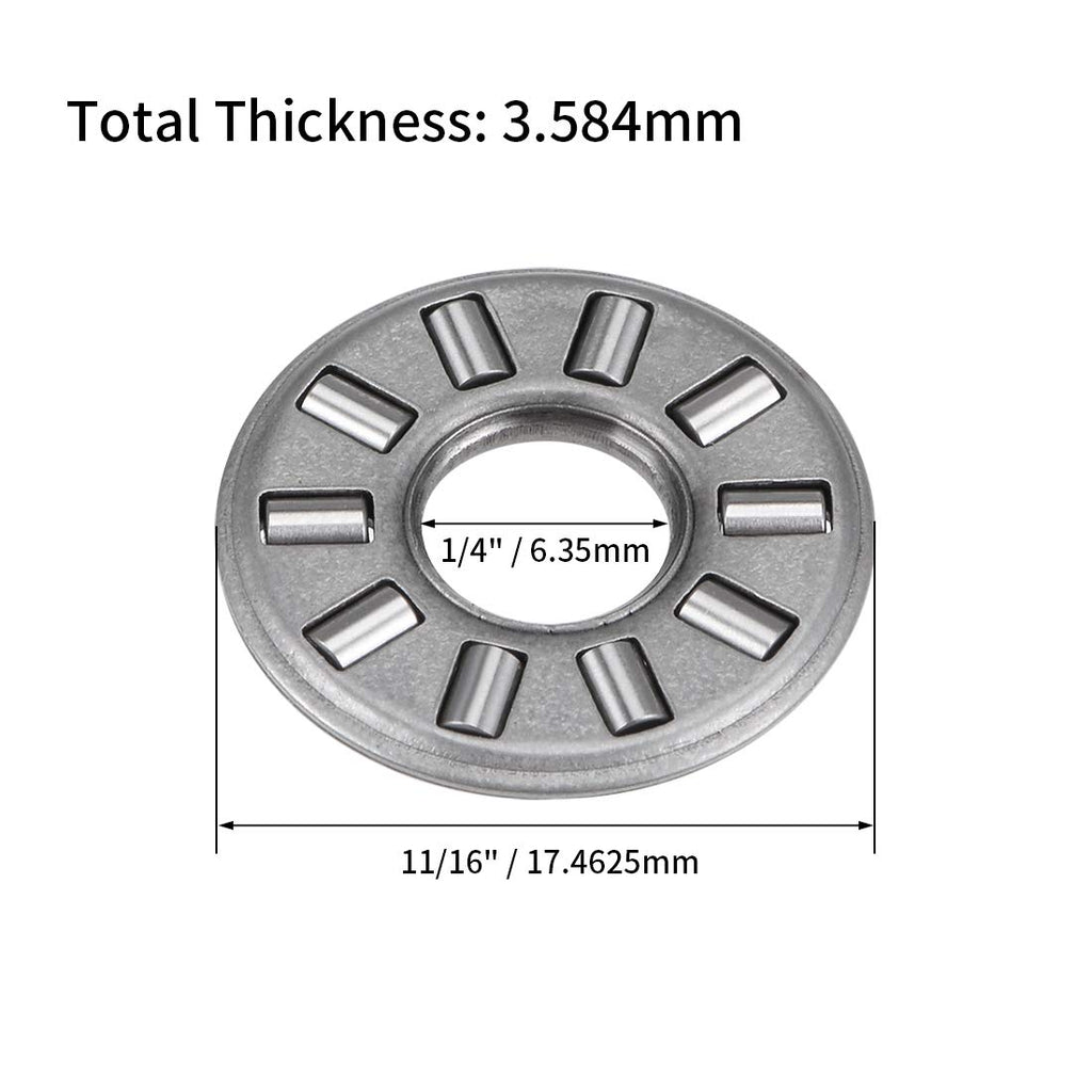 uxcell TC411 Thrust Needle Roller Bearings with Washers 1/4" Bore 11/16" OD 5/64" Width 5pcs