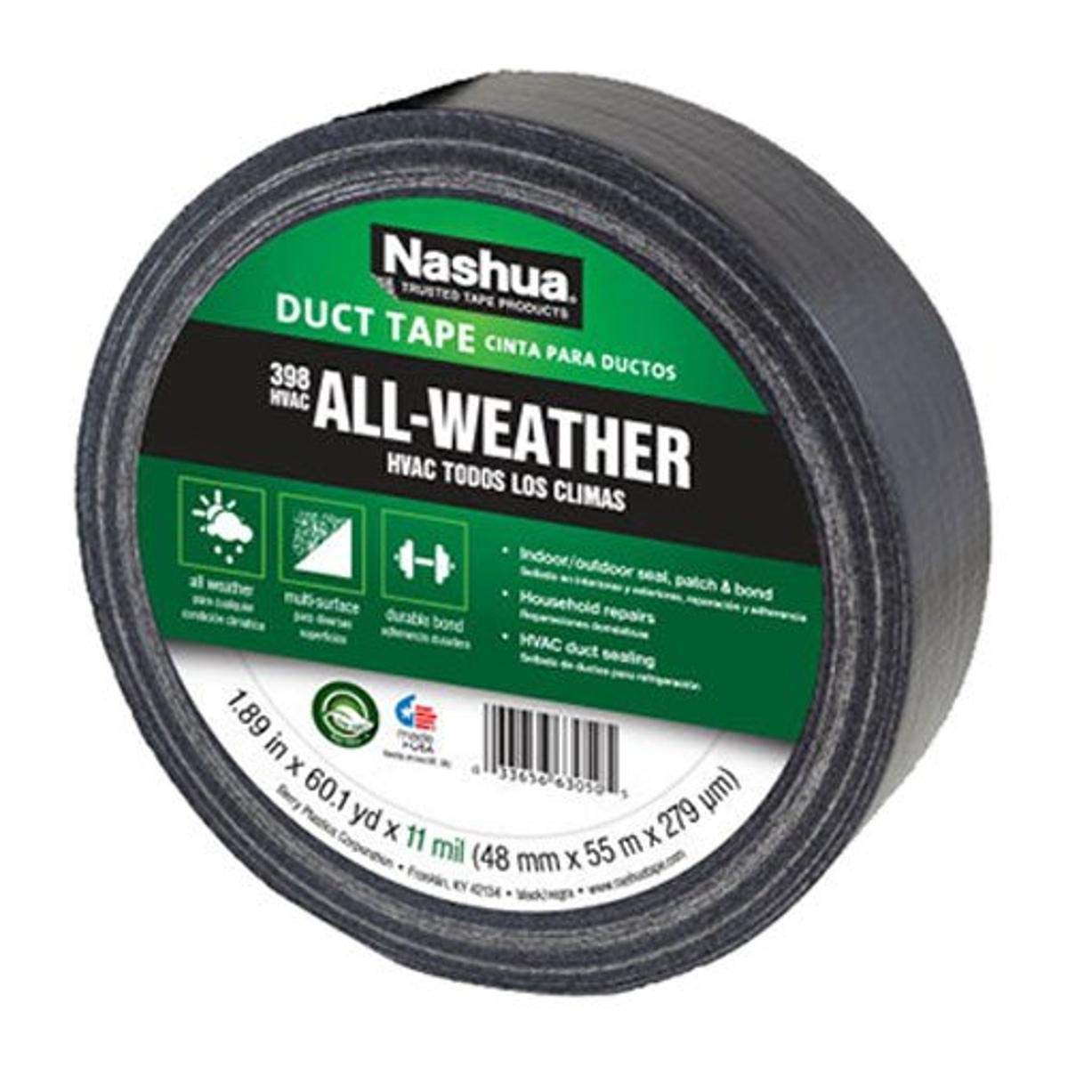 398 Black Duct Tape, Heavy Duty, Water Resistant, 1.89 Inch x 60 yds, 1 Roll