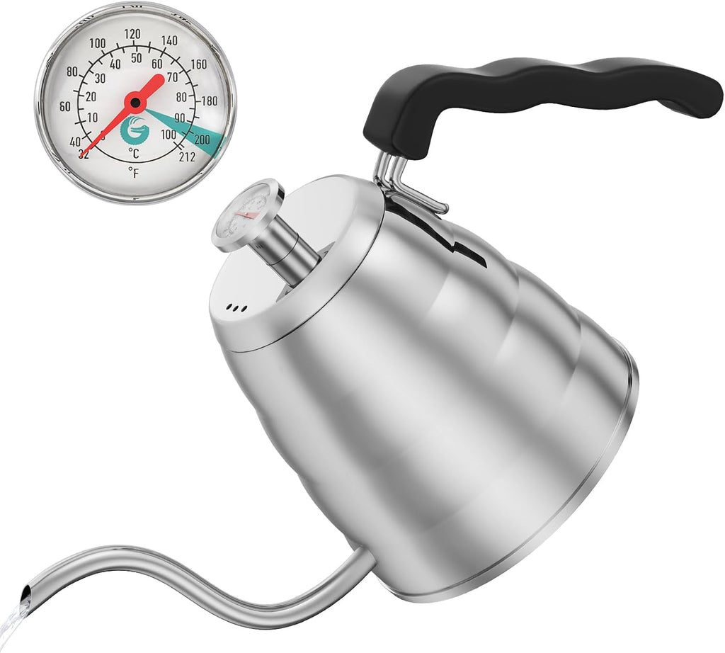 Gooseneck Kettle with Thermometer - 40oz Premium Stainless Steel Pour Over Coffee Maker Kettles, Stove Top