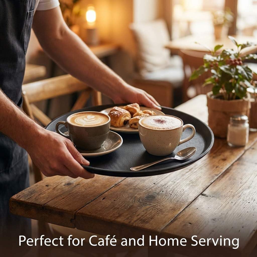14-Inch Round Non-Slip Serving Tray Set – 4Pack Rubber Surface Drink & Meal Carrier for Home, Café & Catering