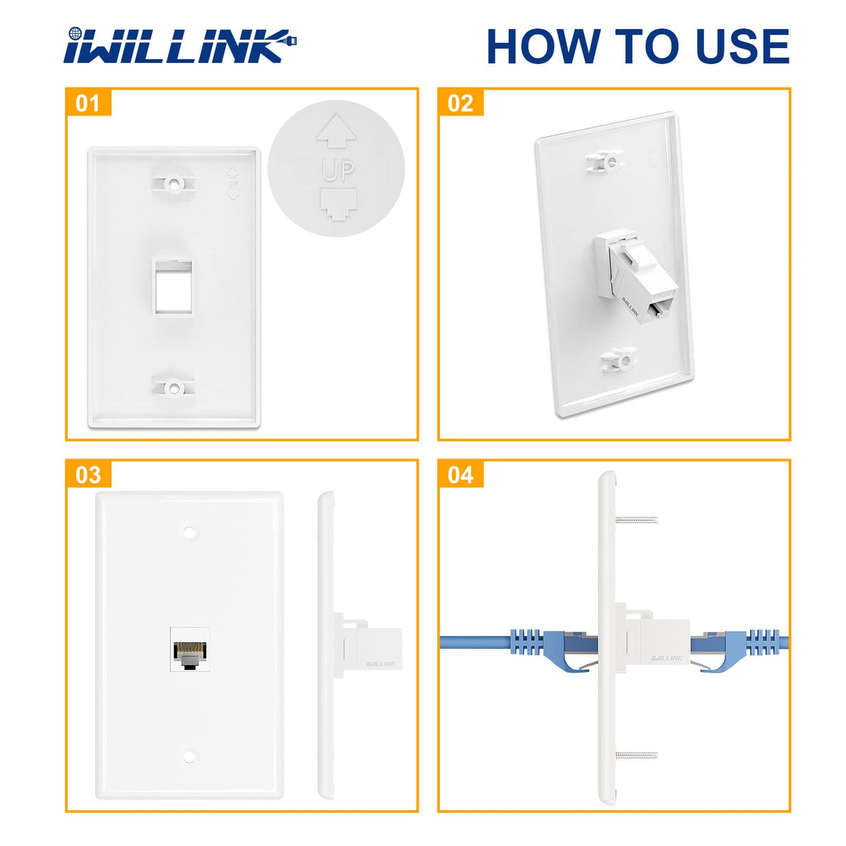 iwillink 2-Port Keystone Wall Plate, 10-Pack White