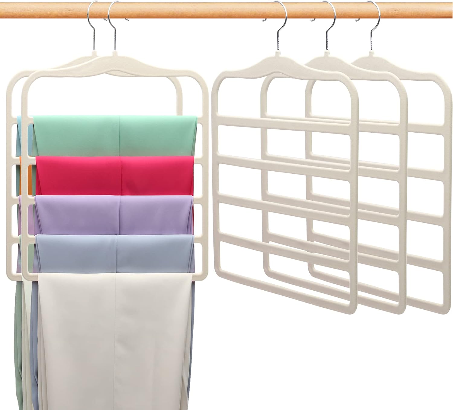 Closet Organizers and Storage, 5 Pack Velvet Pants-Hangers-Space-Saving | Non Silp 5 Tier Clothes-Hanger for