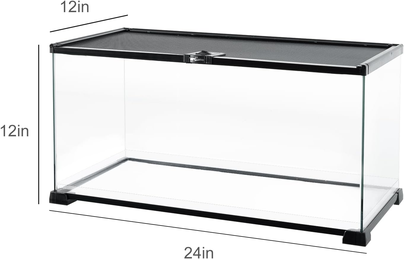 Full Glass 15 Gallon Reptile Tank, Medium Reptile Terrarium 24" X 12" X 12" for Gecko Hermit Crab Hognose Snake etc