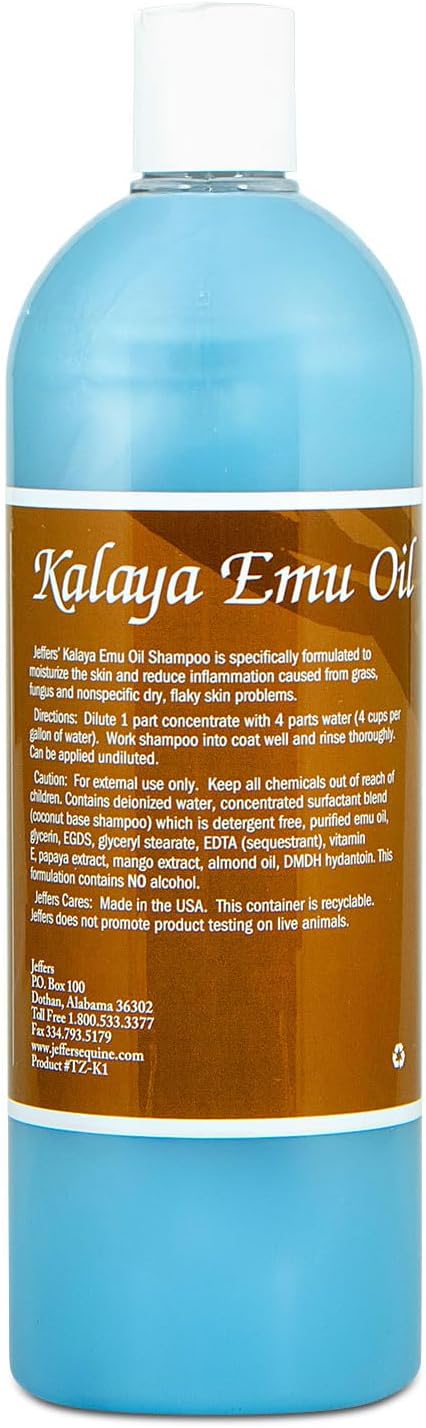 Equine Kalaya Emu Oil Horse Shampoo, 32 oz – Soap & Detergent Free, Coconut Base Moisturizing Concentrated Shampoo