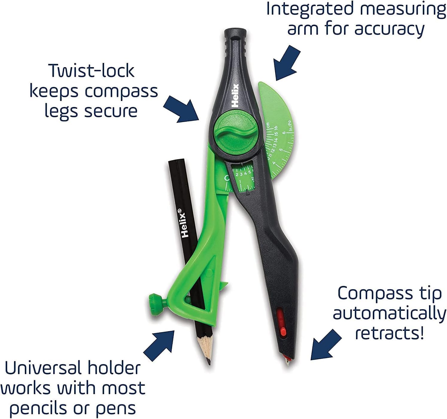 Helix - Compass and Protractor Set - Plastic Locking - 2 Pieces | Ideal for Math Students - Precise Drafting and