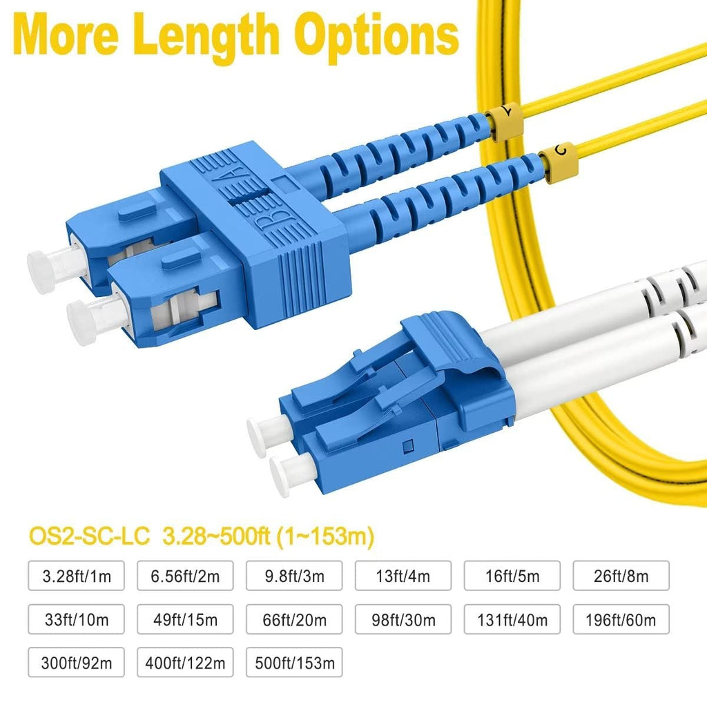OS2 SC to LC Single Mode Fiber Patch Cables SM, 6ft/2m