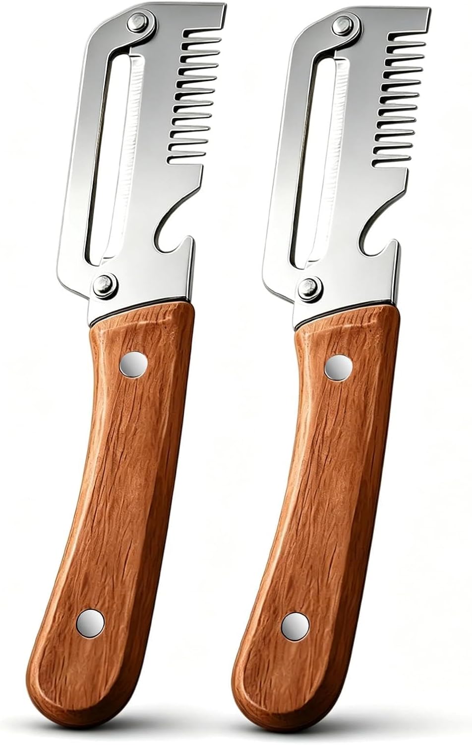 2-Pack Multifunctional Vegetable Peeler,Premium Vegetable Peeler with Wooden Handle and Bottle Opener,3-in-1 Peelers