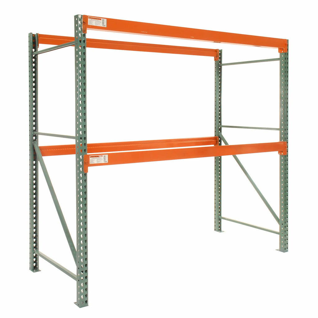 Teardrop Pallet Rack Starter Unit, 96" W X 48" D X 120" H | 5030 lbs Shelf Capacity, Steel Construction, Orange & Green