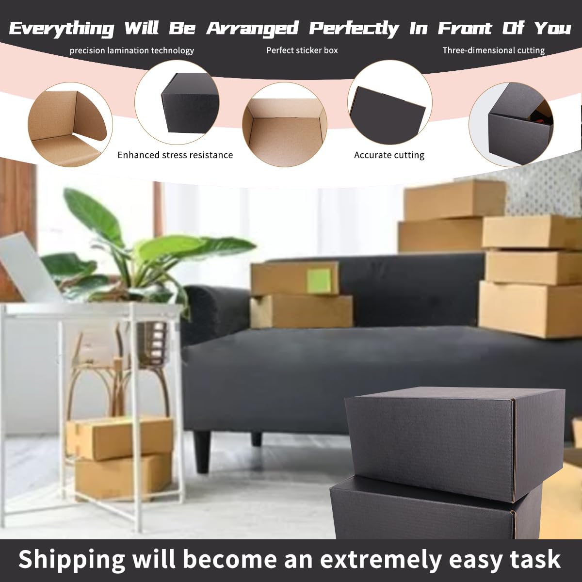 Shipping Boxes, 10Pcs Black 12x9x4in Corrugated Cardboard Box