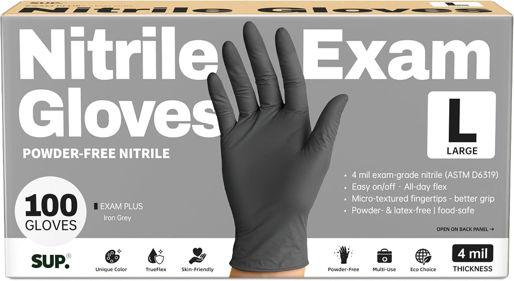 Powder-Free Nitrile Exam Gloves, 100 Count, Food Safe Latex-Free Medical Non-Sterile Cooking Disposable Glove, Black