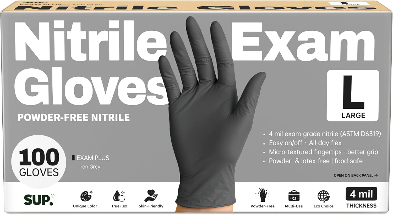 Powder-Free Nitrile Exam Gloves, 100 Count, Food Safe Latex-Free Medical Non-Sterile Cooking Disposable Glove, Black