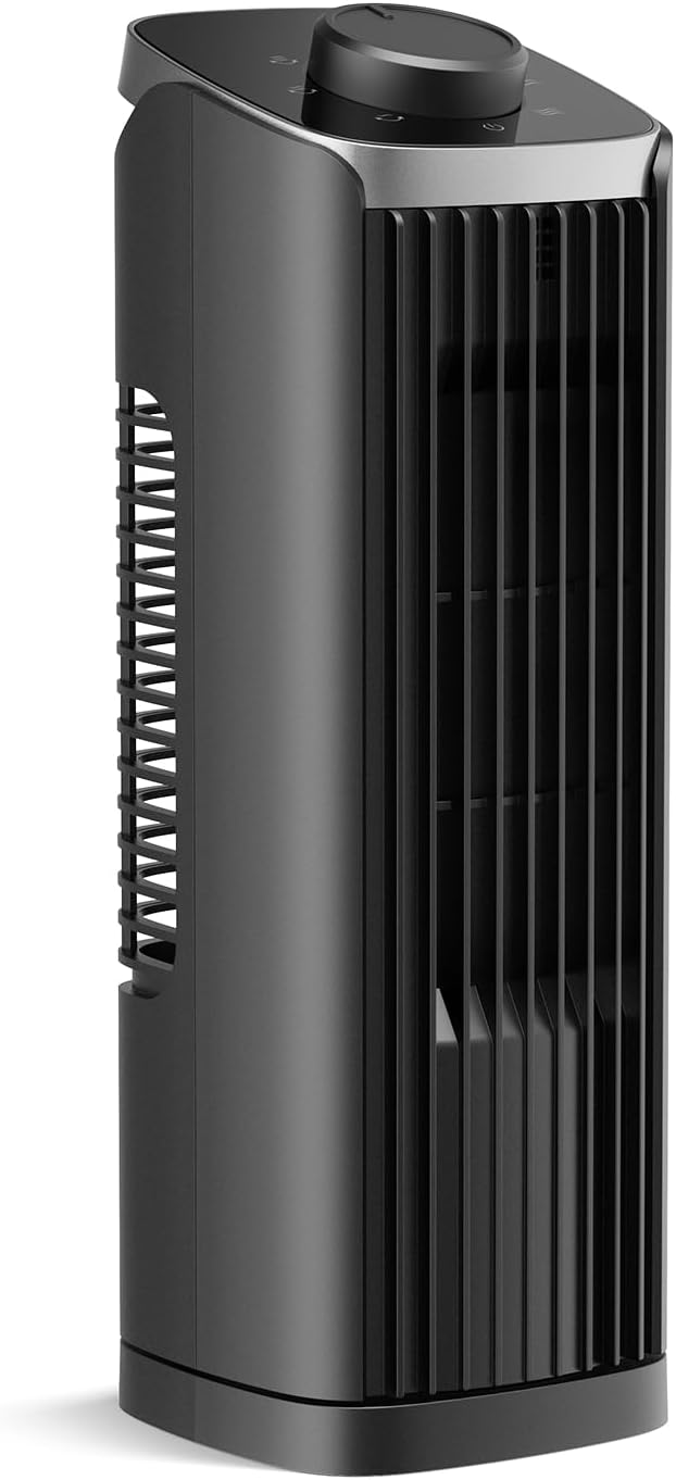 Tower Fan for Bedroom, 13.1'' Quiet Desk Fan with 23ft/s, 3 Speeds, 70° Oscillating Fans with Knob Control, Portable