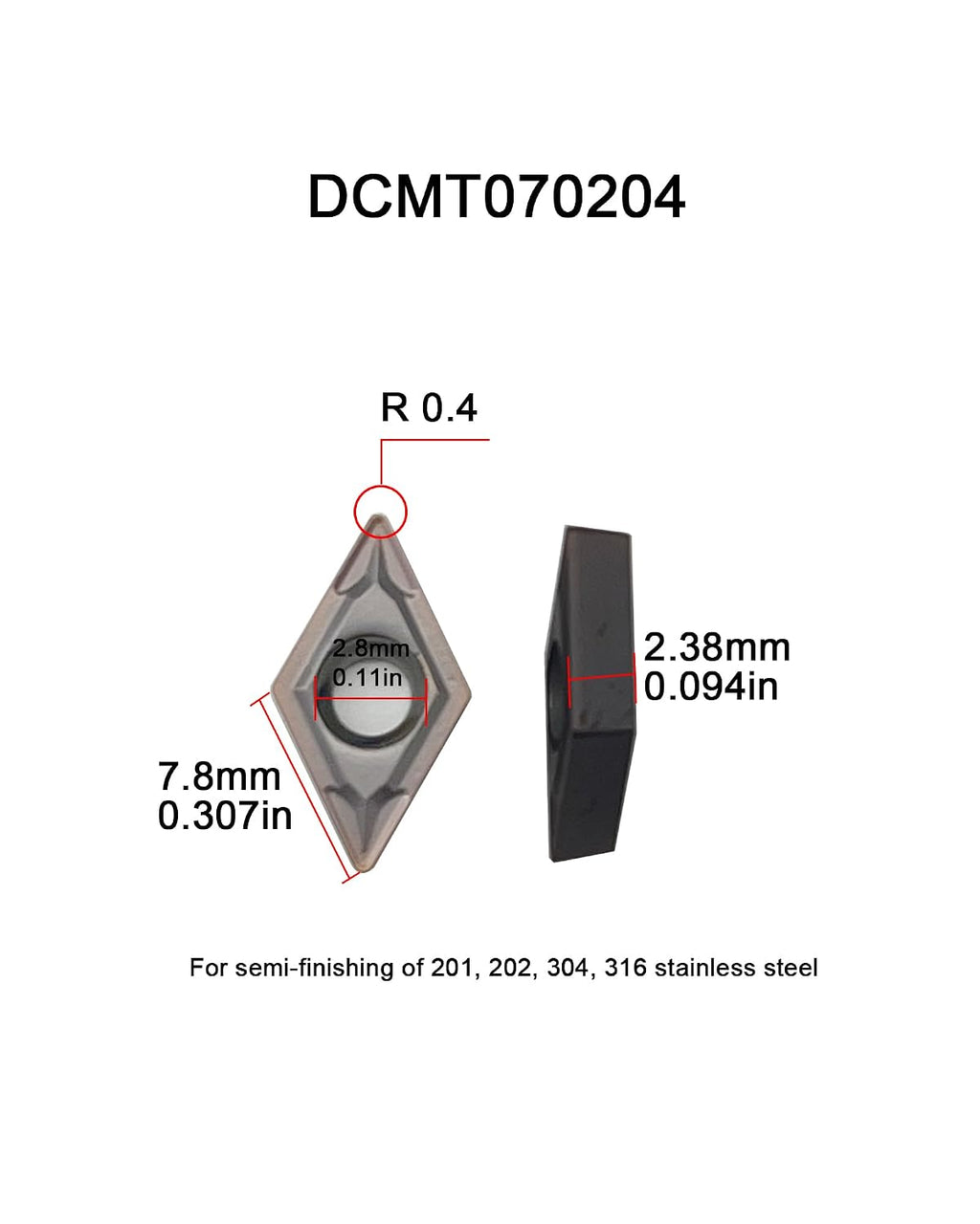 1/2"Tool Holder with DCMT21.51 Carbide Turning Inserts for Stainless Steel