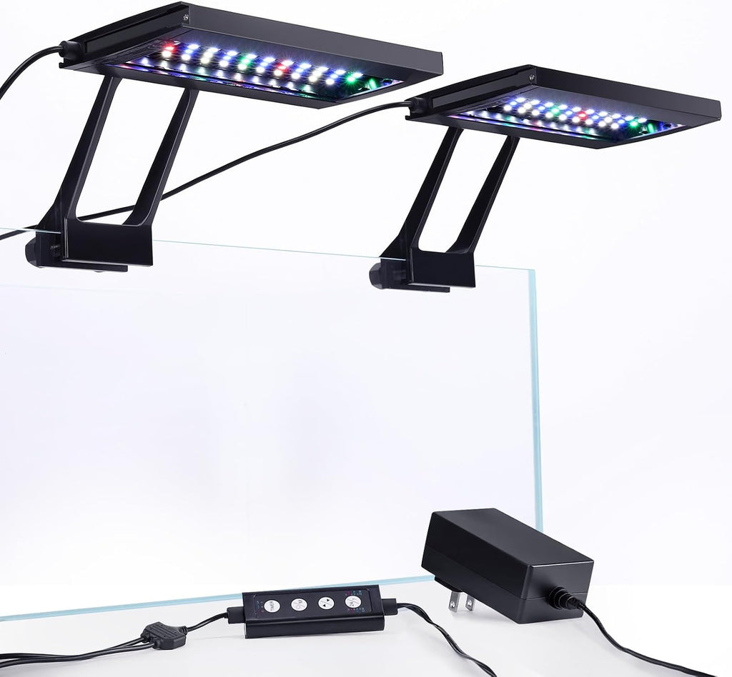 Clip On Aquarium LED Light with Multi-Channel Controller, Fish Tank Light 24/7 Lighting Sunrise-Daylight-Moonlight