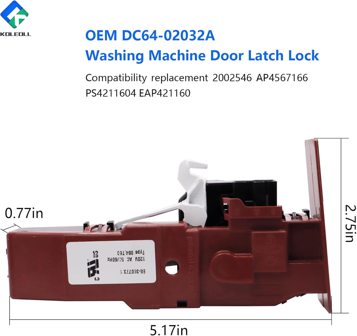 OEM DC64-02032A Washer Door Lock Latch Compatible with Samsung Kenmore