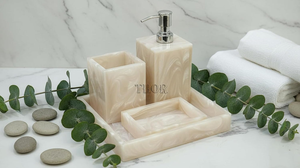 Stylish Luxury Bathroom Sets Stone - Bathroom Accessories Decor/Soap Dispenser, Tooth Brush Holder and Soap Dish and