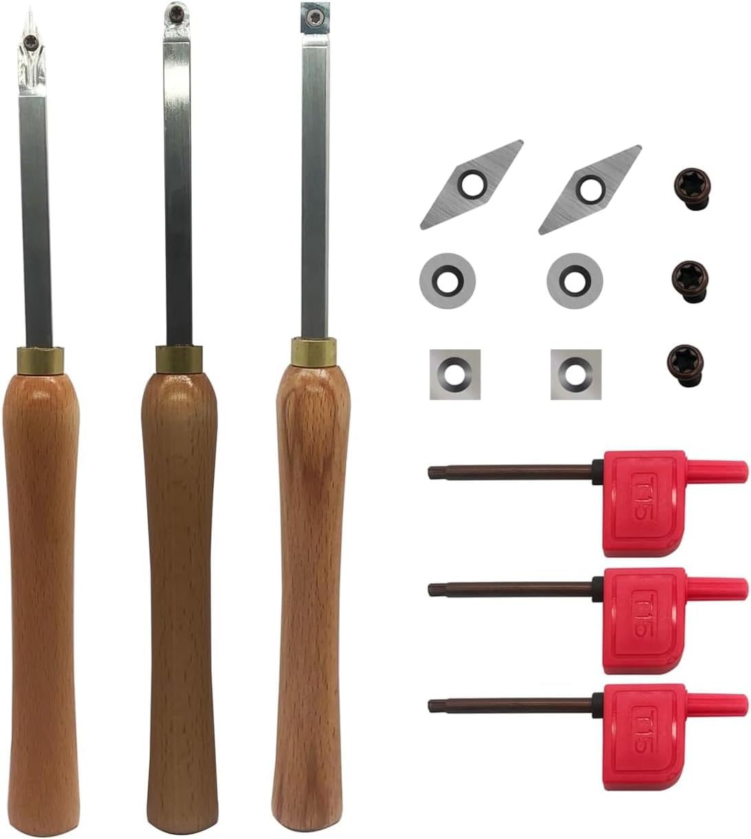 Woodturning Carbide Lathe Tools, Wood Turning Tool Set of 3 Rougher Detailer Finisher Carbide Lathe Tools for