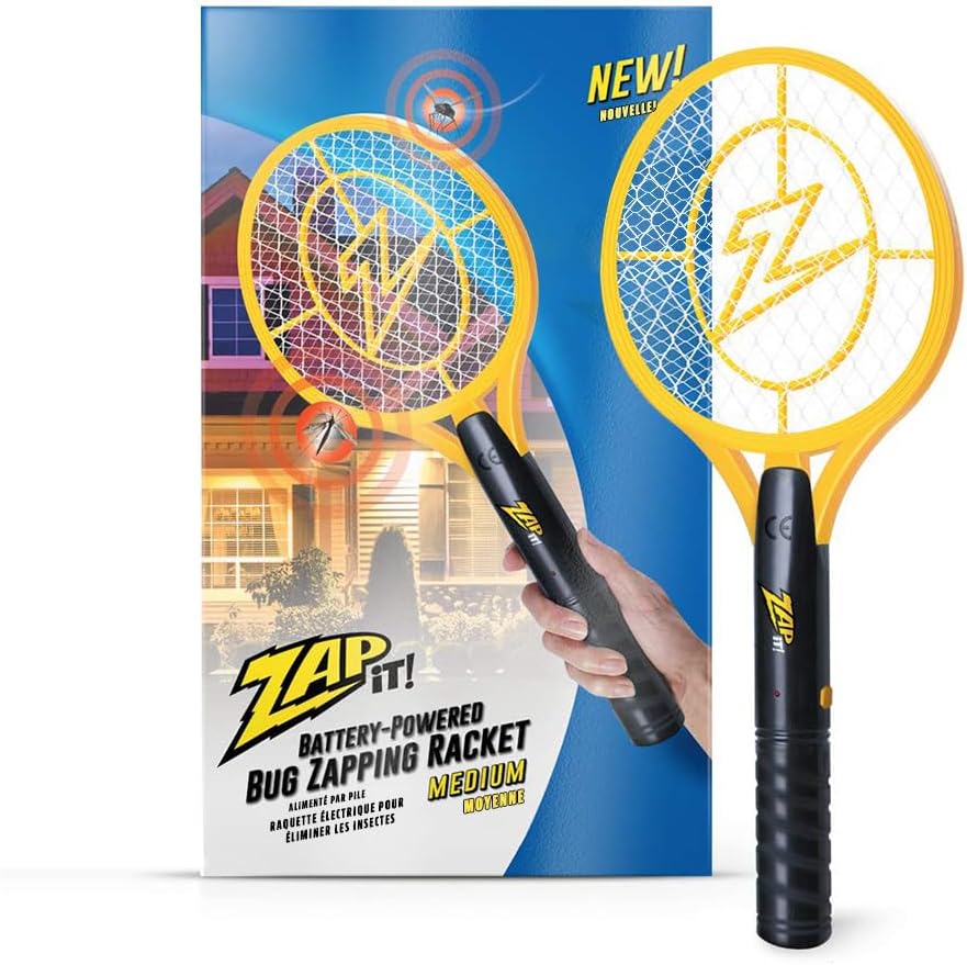 Battery Powered Fly Swatter Racket - 3,500-Volt Mosquito Zapper with 2 AA Batteries Included and LED Light -Medium
