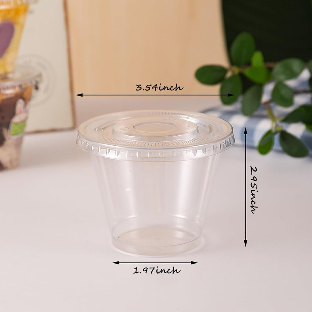 50 Sets 9 Oz Clear Disposable Plastic Portion Cups With Lids, Party, Picnic