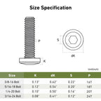 3/8-16 x 1 Bolt, 20PCS Flat Head Hex Socket Cap Screws Bolts, 304 Stainless Steel 18-8, Fully Threaded, Black Zinc Finish, with Hex Spanner
