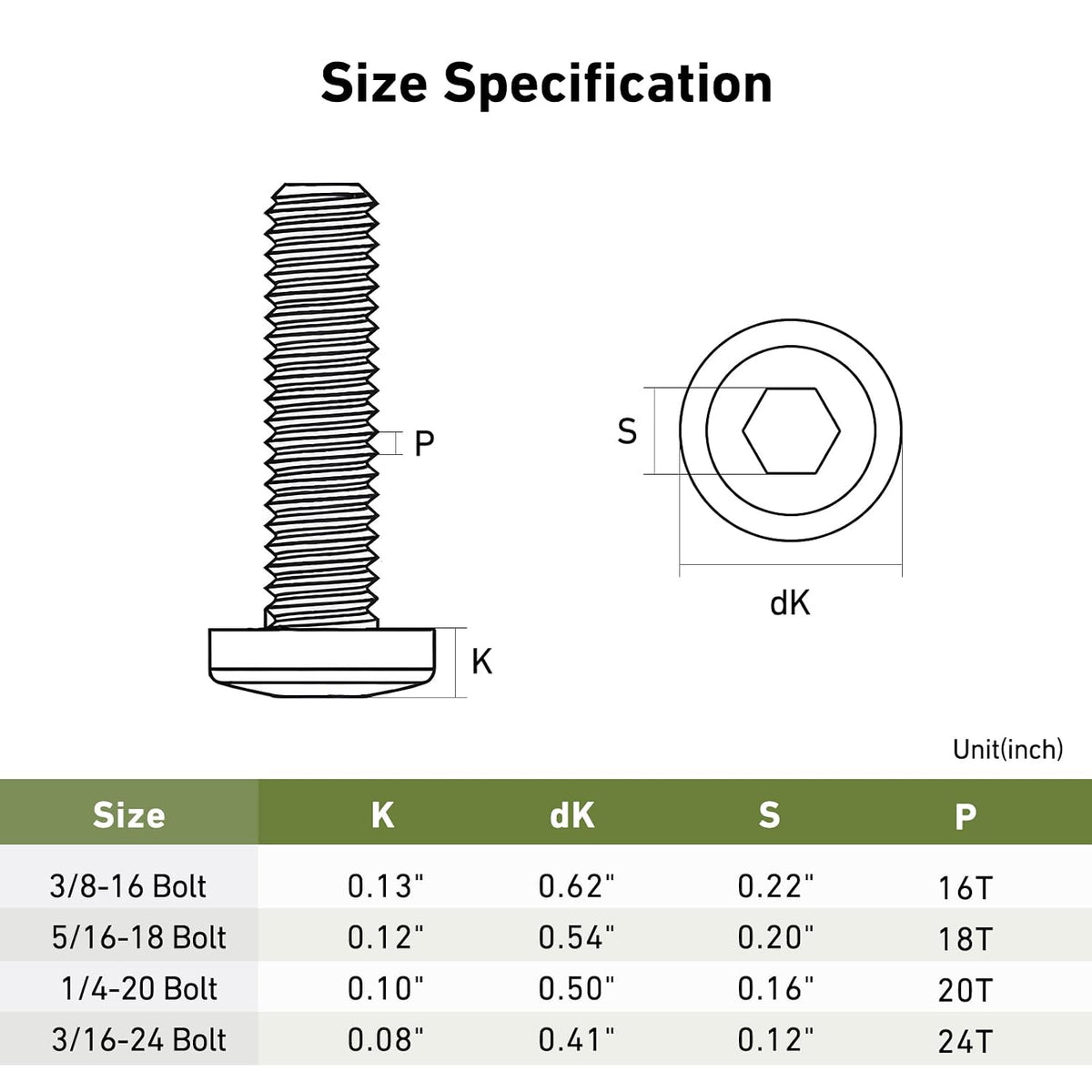 3/8-16 x 1 Bolt, 20PCS Flat Head Hex Socket Cap Screws Bolts, 304 Stainless Steel 18-8, Fully Threaded, Black Zinc Finish, with Hex Spanner