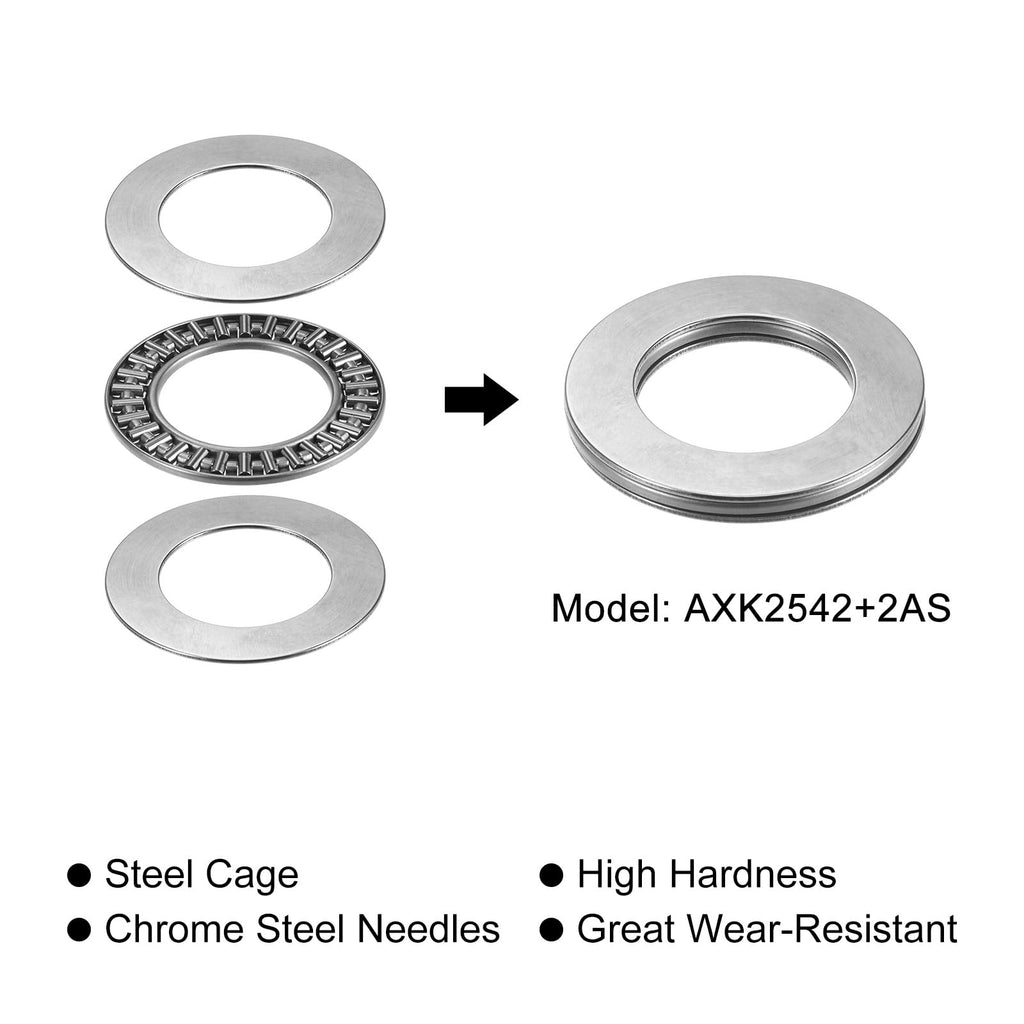 uxcell AXK2542 Thrust Needle Roller Bearings with Washers 25mm Bore 42mm OD 2mm Width 10pcs