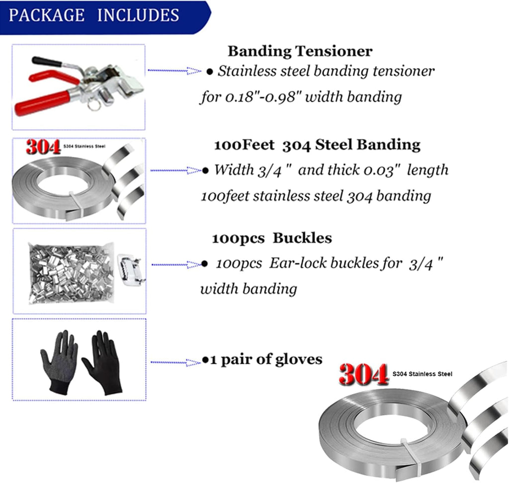 Metal Strapping Tool Kit Steel Banding Ratchet Tensioner Cutter