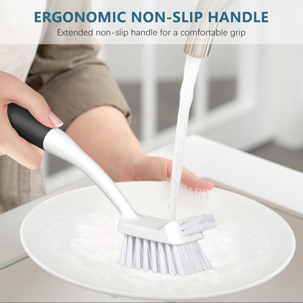 Dish Brush Set of 3 with Bottle Brush, Dish Scrub Brush with Long Handle Deep Cleaning Handle Brush with Scraper Tip