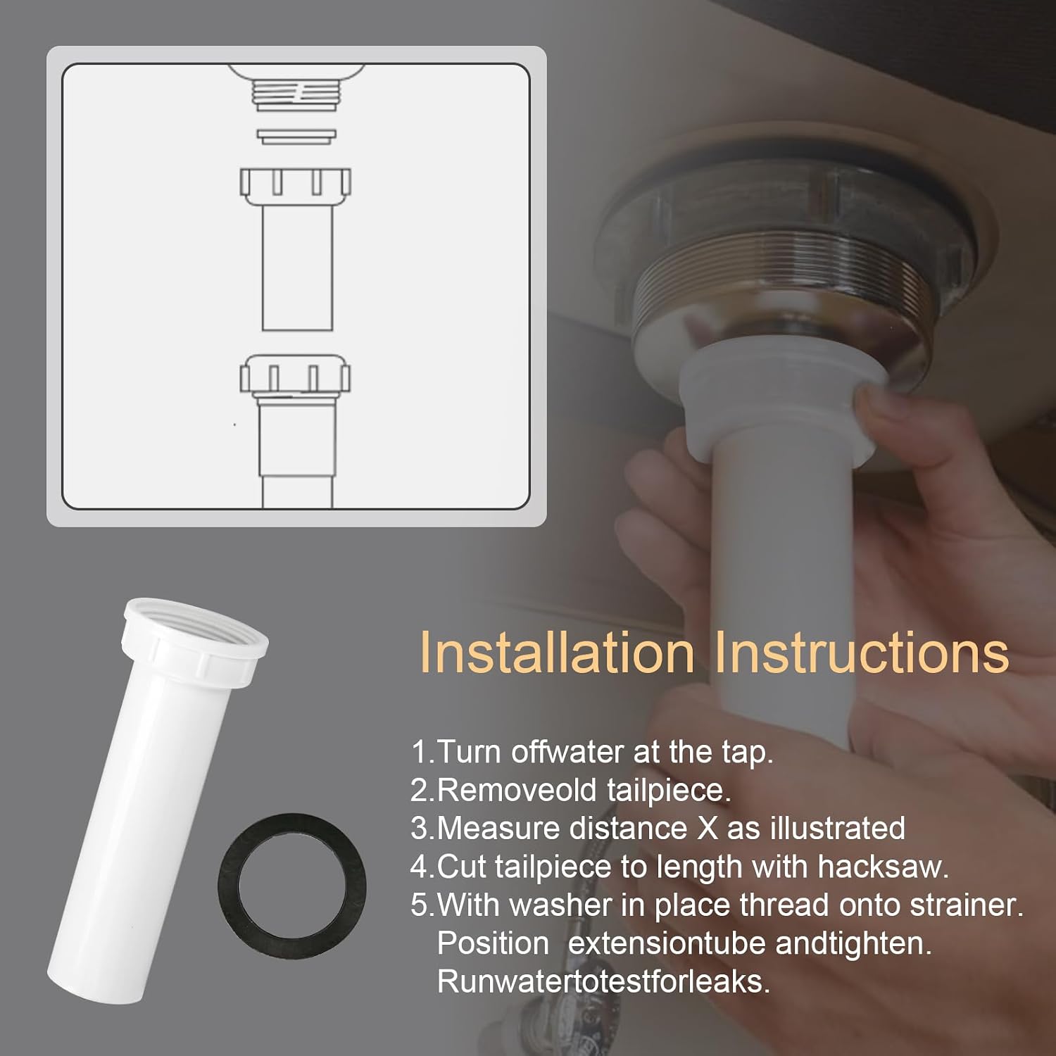 PP15-6W Sink Drain Tailpiece 1-1/2" Dia X 6" L, Kitchen Sink Drain Pipe, | Threaded Plastic Sink Plumbing Drain Pipe