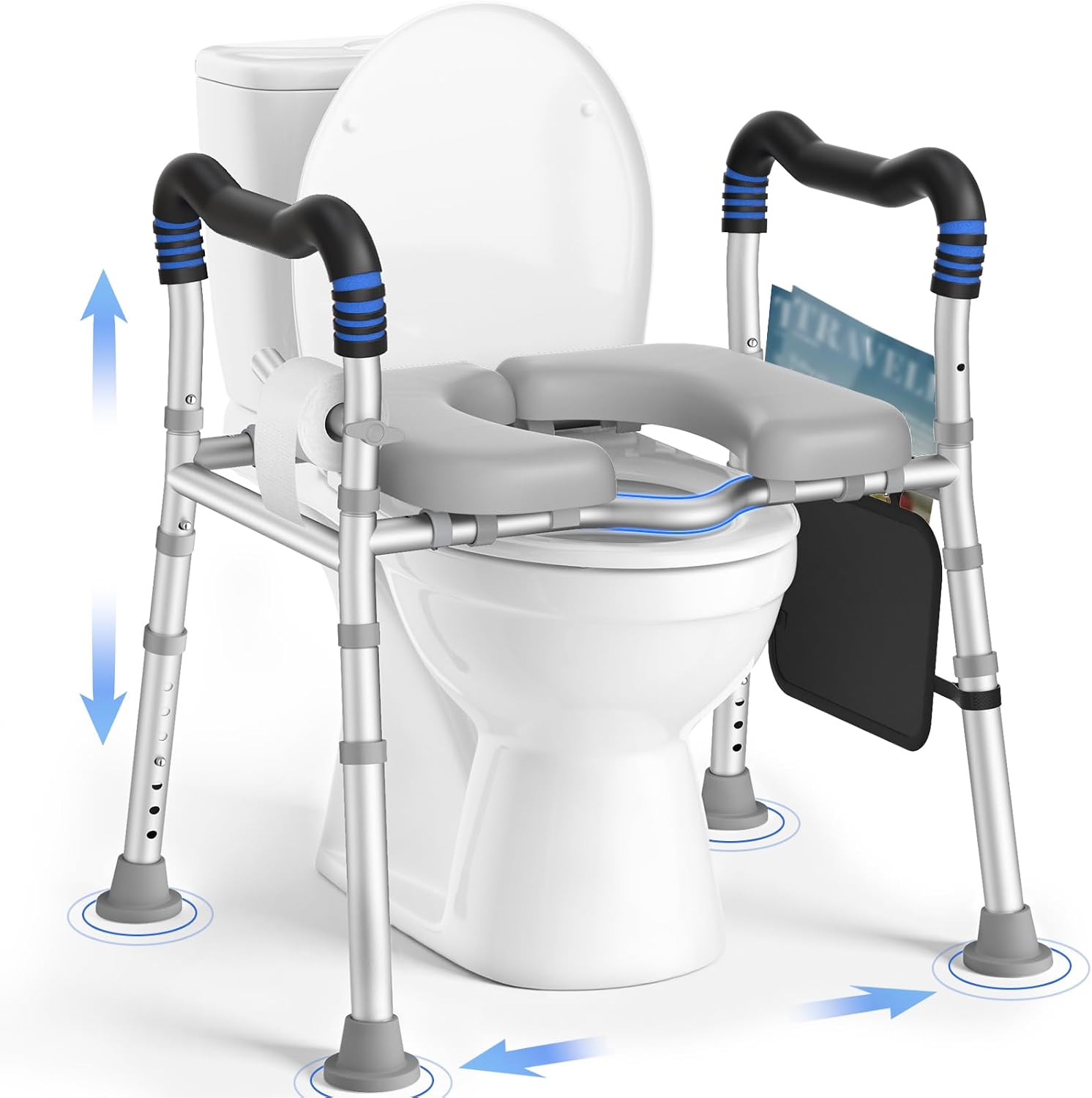 Toilet Seat Risers for Seniors, Raised Toilet Seat with Handles with Adjustable Height & Width, Soft Padded Seat