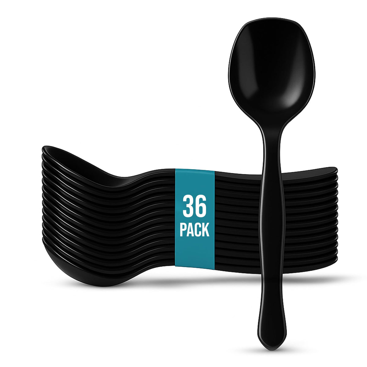 8.5" Black Plastic Serving Spoons for Buffet, Bulk 36 Count, Heavy Duty Disposable Spoon, Large Plastic Serving