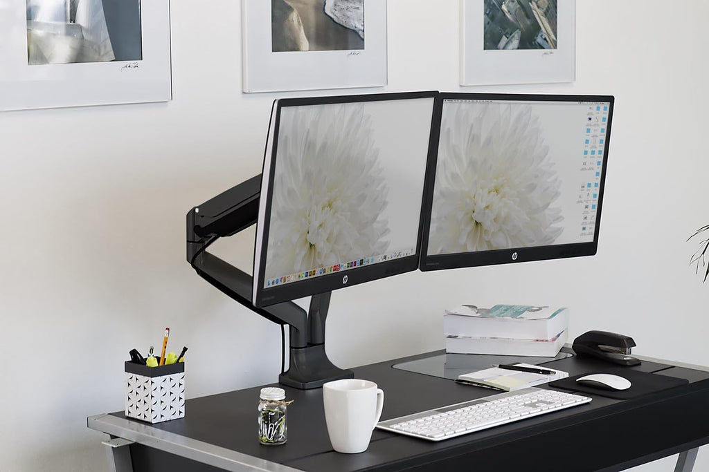 Dual Monitor Arm Mount | Desk Stand | Two Articulating Gas Spring Height Adjustable Arms | Fits 2 x 24 27 29 30 32