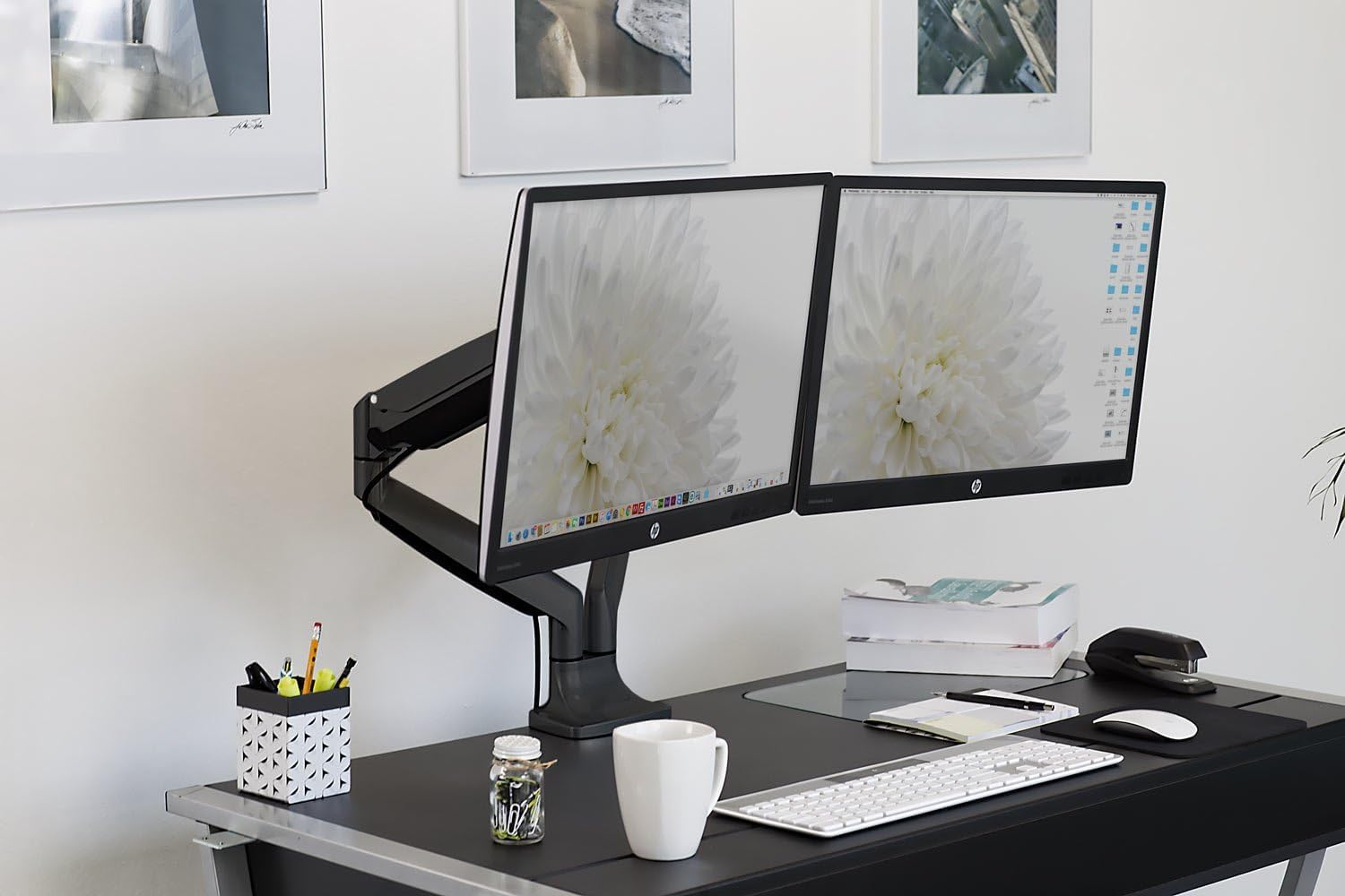 Dual Monitor Arm Mount | Desk Stand | Two Articulating Gas Spring Height Adjustable Arms | Fits 2 x 24 27 29 30 32