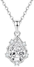 Pendant Necklace for Women, 5A Cubic Zirconia Solitaire Silver Necklace for Women, CZ Vintage Teardrop Pendant 18"+2"