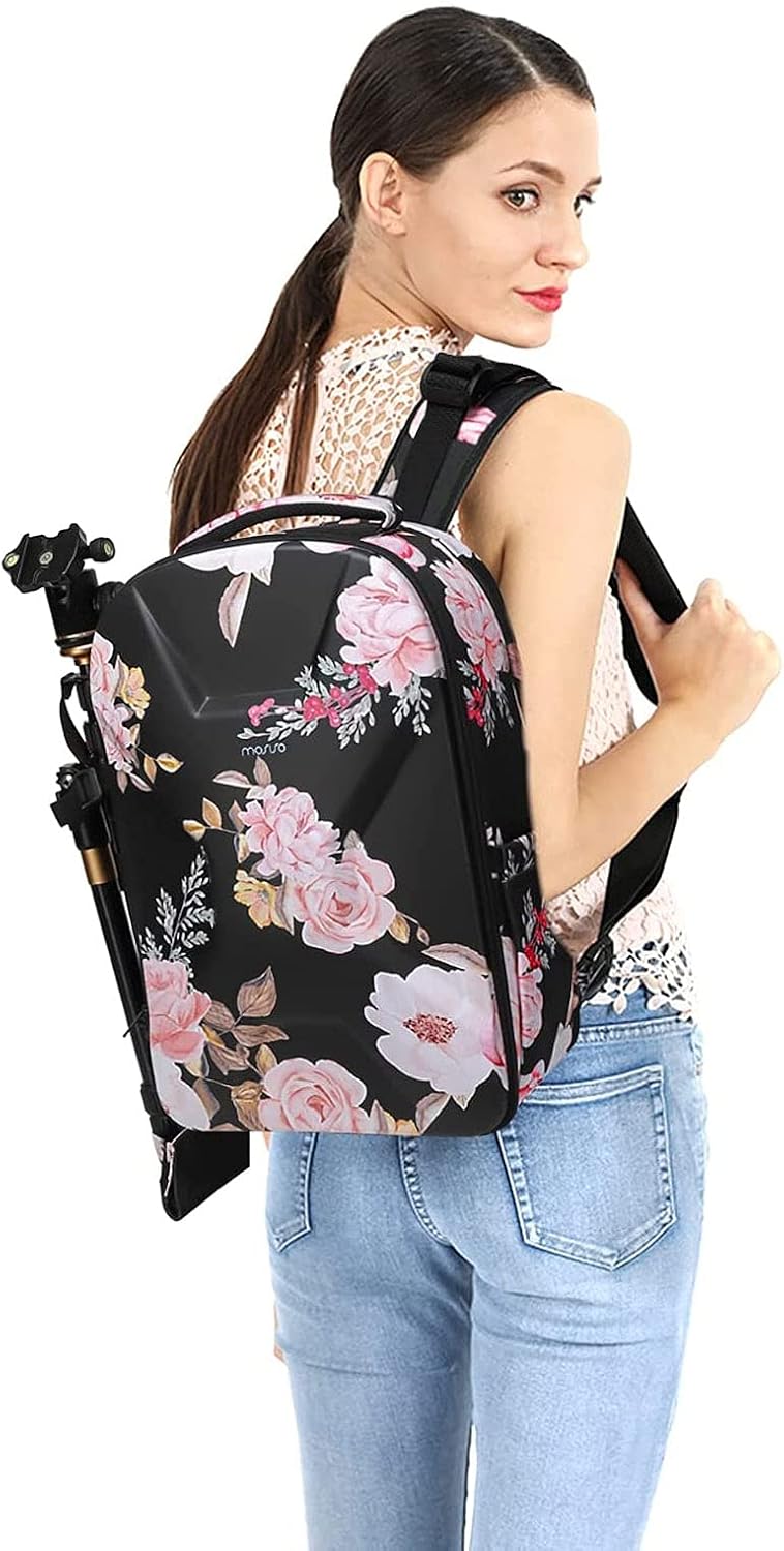 Camera Backpack, DSLR/SLR/Mirrorless Photography Camera Bag, Black | Peony Waterproof Hardshell Case with Tripod