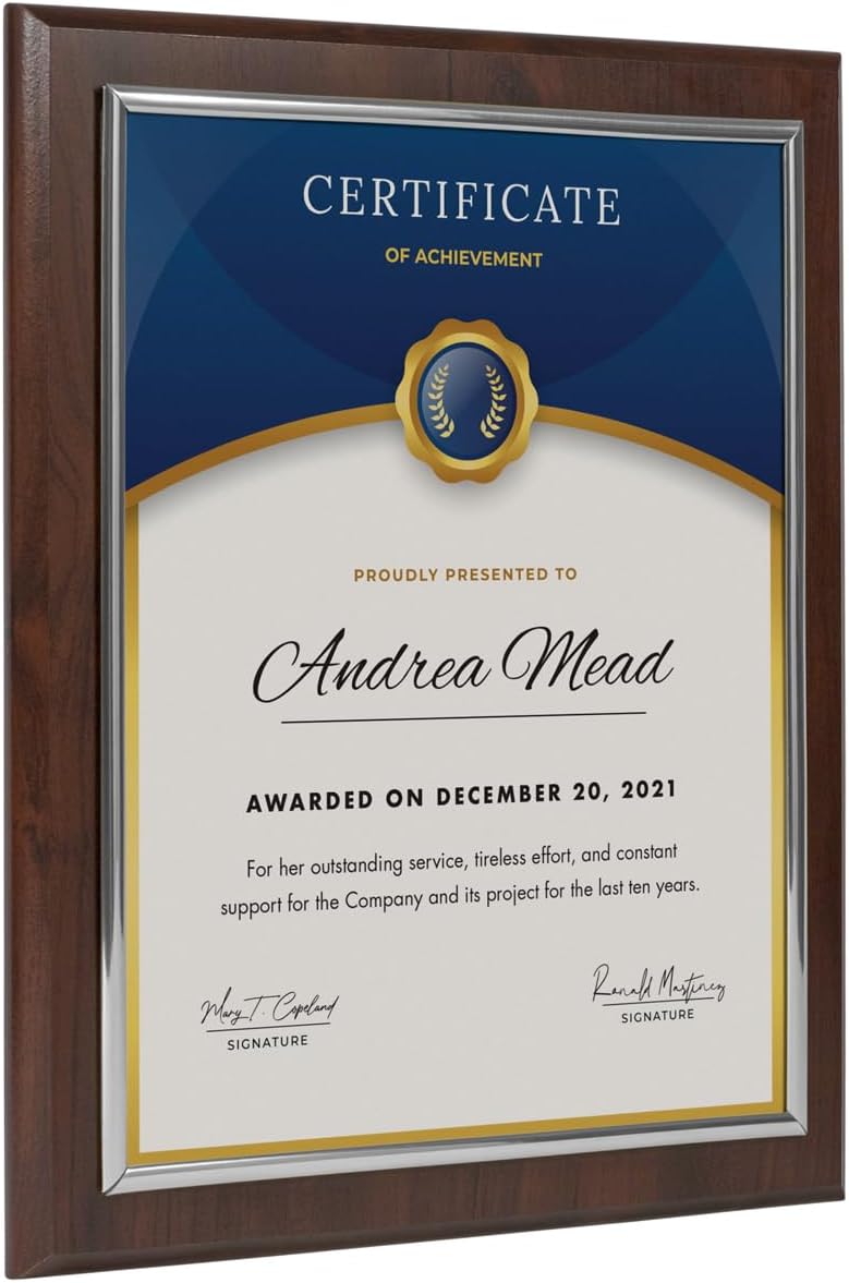 Certificate Frame Plaque, Diploma Frame, 8.5 x 11 Slide In | PlaqueMaker Certificate Plaque Award Frame 8.5 x 11