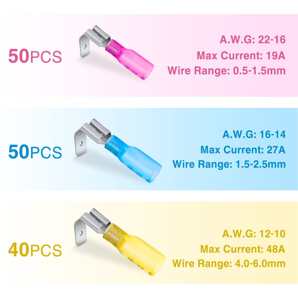 Nilight 140PCS Heat Shrink Piggy Back Spade Terminals Connectors