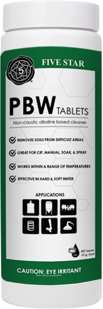 PBW Tablets - 10g(1 Tablet Per 1 Gallon of Water) 40ct - Growler, Carboy, Keg Cleaner