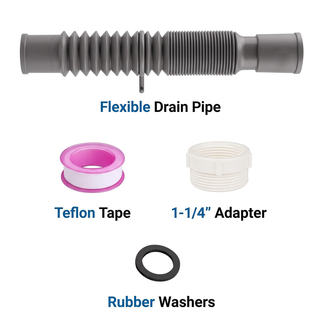 Universal 1-1/4 and 1-1/2 Inch Flexible Expandable P-Trap Drain Kit
