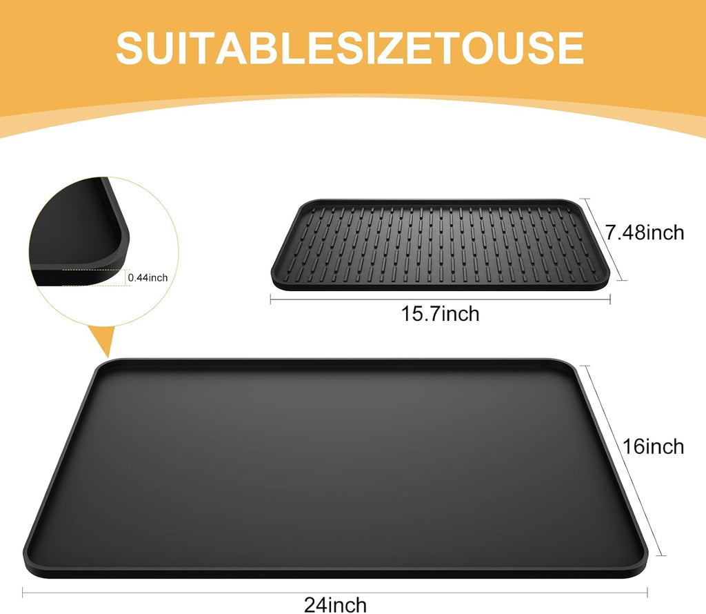 Silicone Coffee Mat, 24''x16'' Bar Mat with Detachable Dish Drying Mat - Fits Under Coffee Maker & Dish Rack