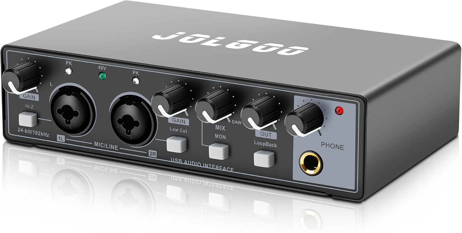 2x2 USB Audio Interface, 24-Bit/192kHz Phantom Power Recording Card | 24-Bit/192kHz Studio Quality, +48V Phantom
