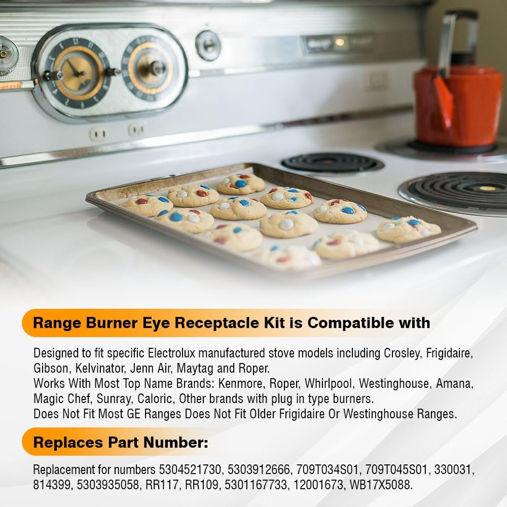 RR109 Range Burner Eye Receptacle Kit for Electrolux Frigidaire ERR117(4PK)