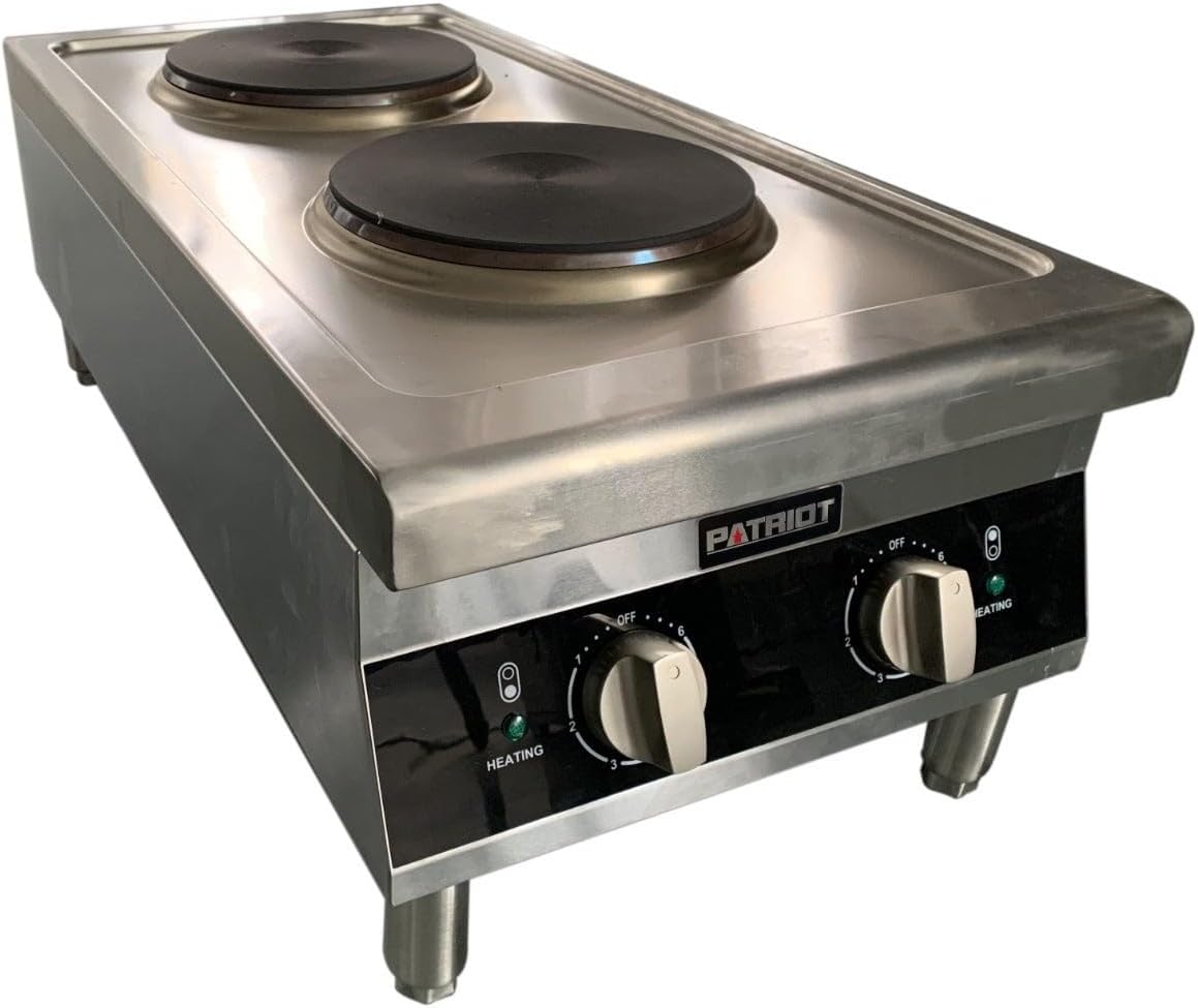2-Burner Electric Hot Plate, Solid Burners, 16 in. Wide, 4000W
