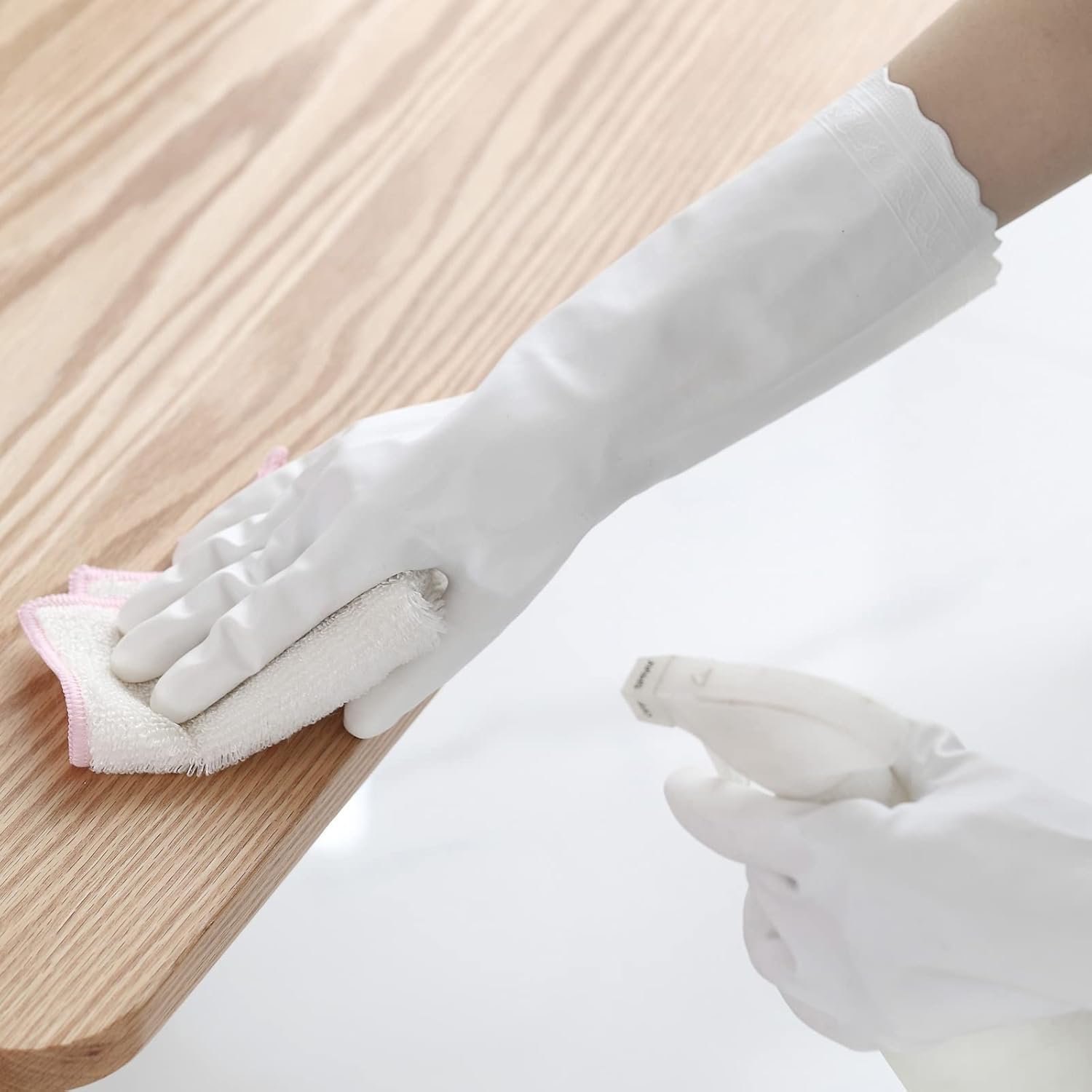 Rubber Cleaning Gloves - 3 Pairs Latex Free Kitchen Cleaning Gloves with Cotton Liner- Household Dishwashing Gloves