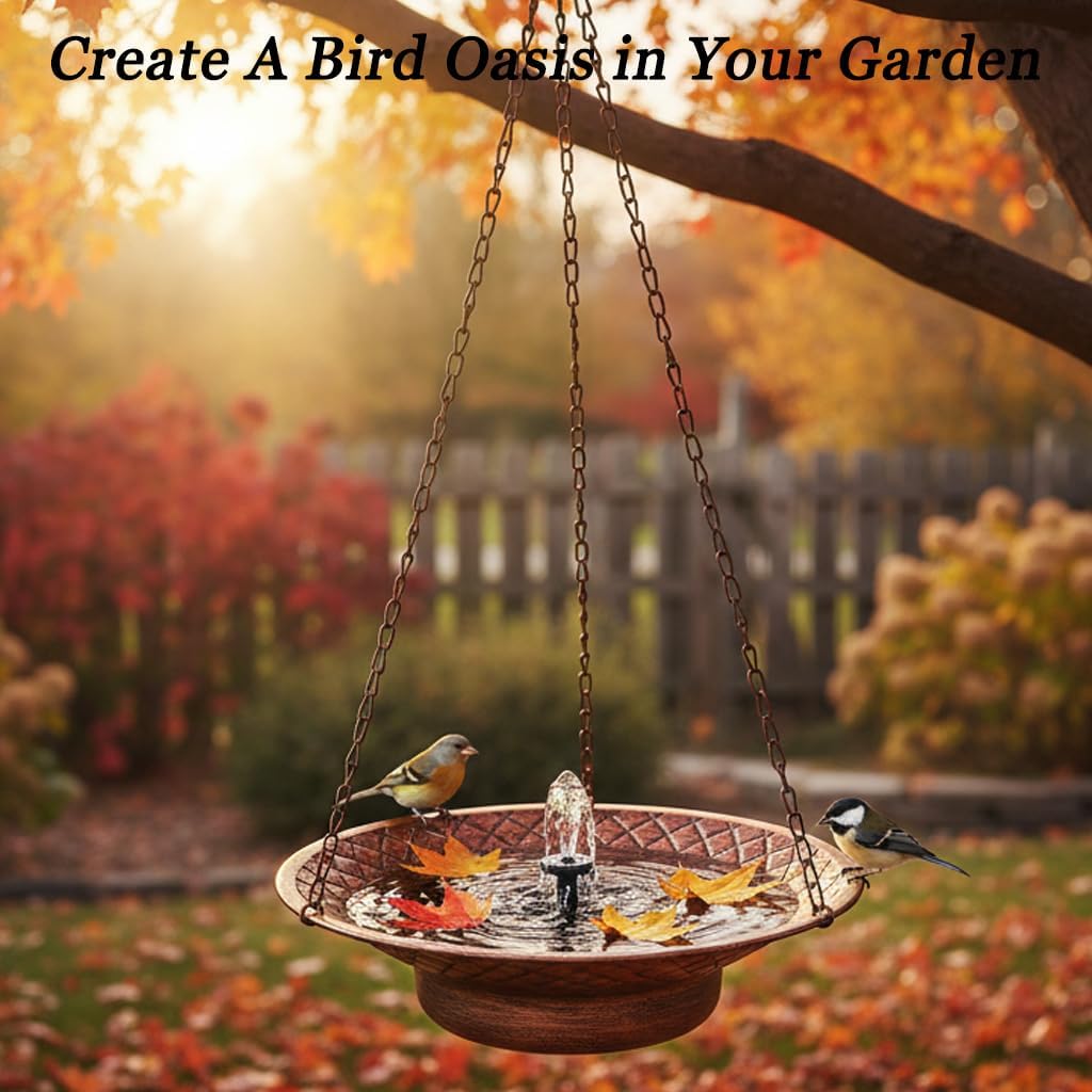 12.6" Hanging Solar Bird Bath, Birdbath Fountain Solar Power, Metal Bird Bath for Outside Hanging, Hanging Bird