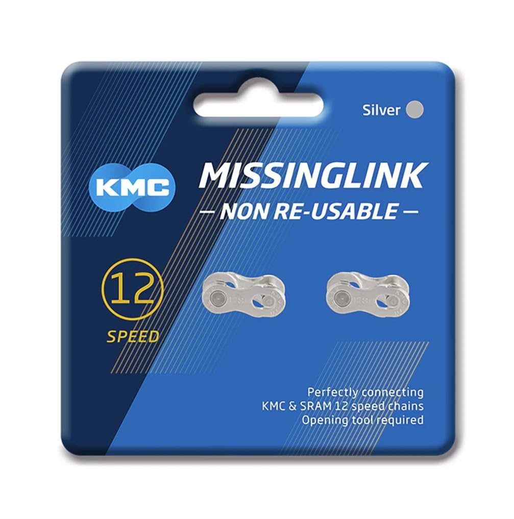 KMC Missing Link 12: for 12 Speed Chain, Silver, Perfectly Connecting KMC, SRAM, Shimano Chains, TWO (2) PACK